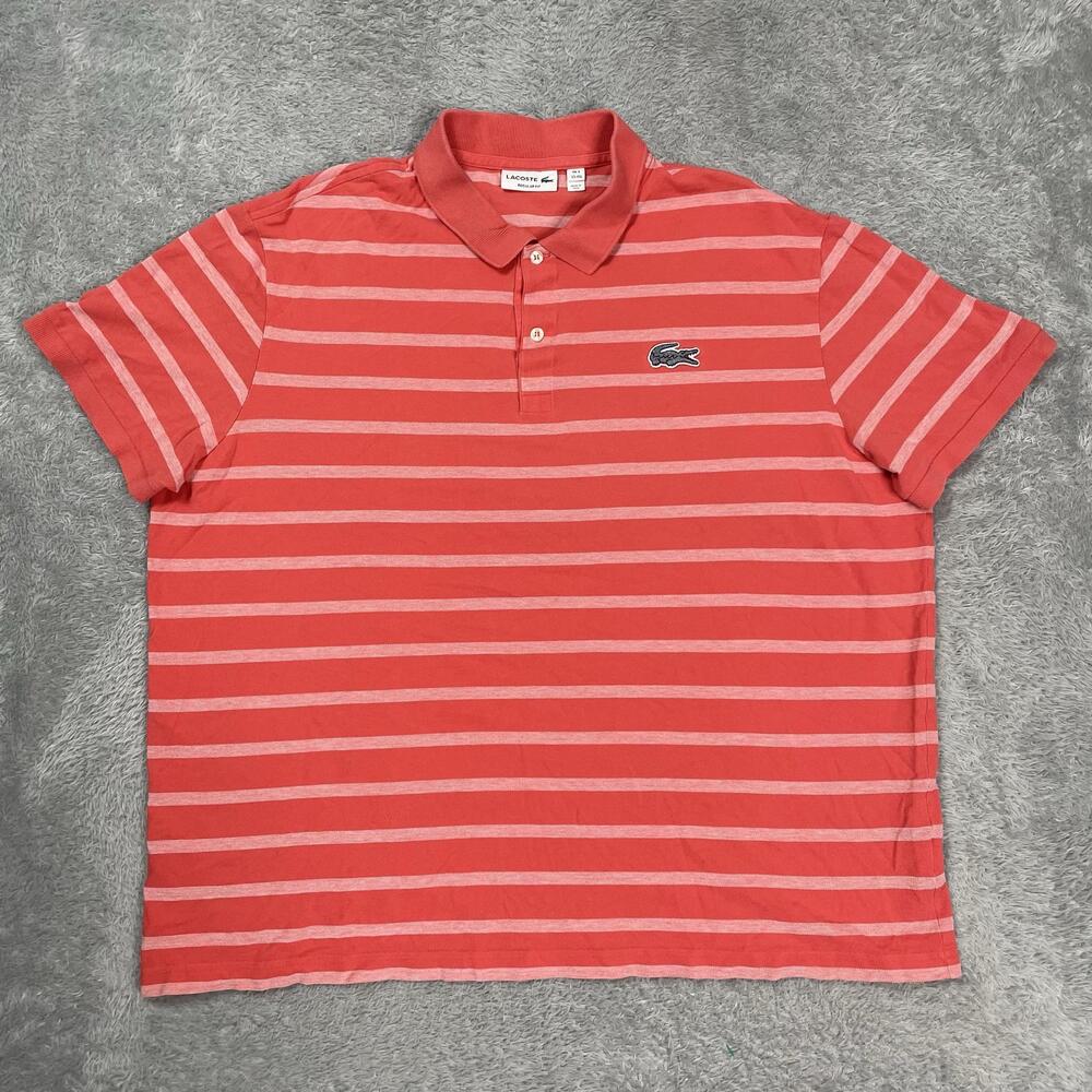 Lacoste Polo Shirt Men 4XL Orange Striped Short Sleeve Cotton Knit Big Croc Logo